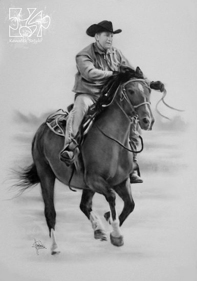 portret jeźdźca na koniu w suchym pędzlu B1