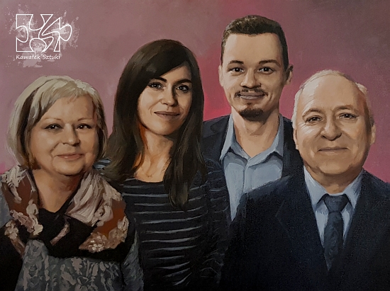 Portret rodzinny ślubny malarstwo w kolorze akryl na płótnie 60x80